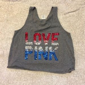 VS Pink Sequin Cropped Tank Top